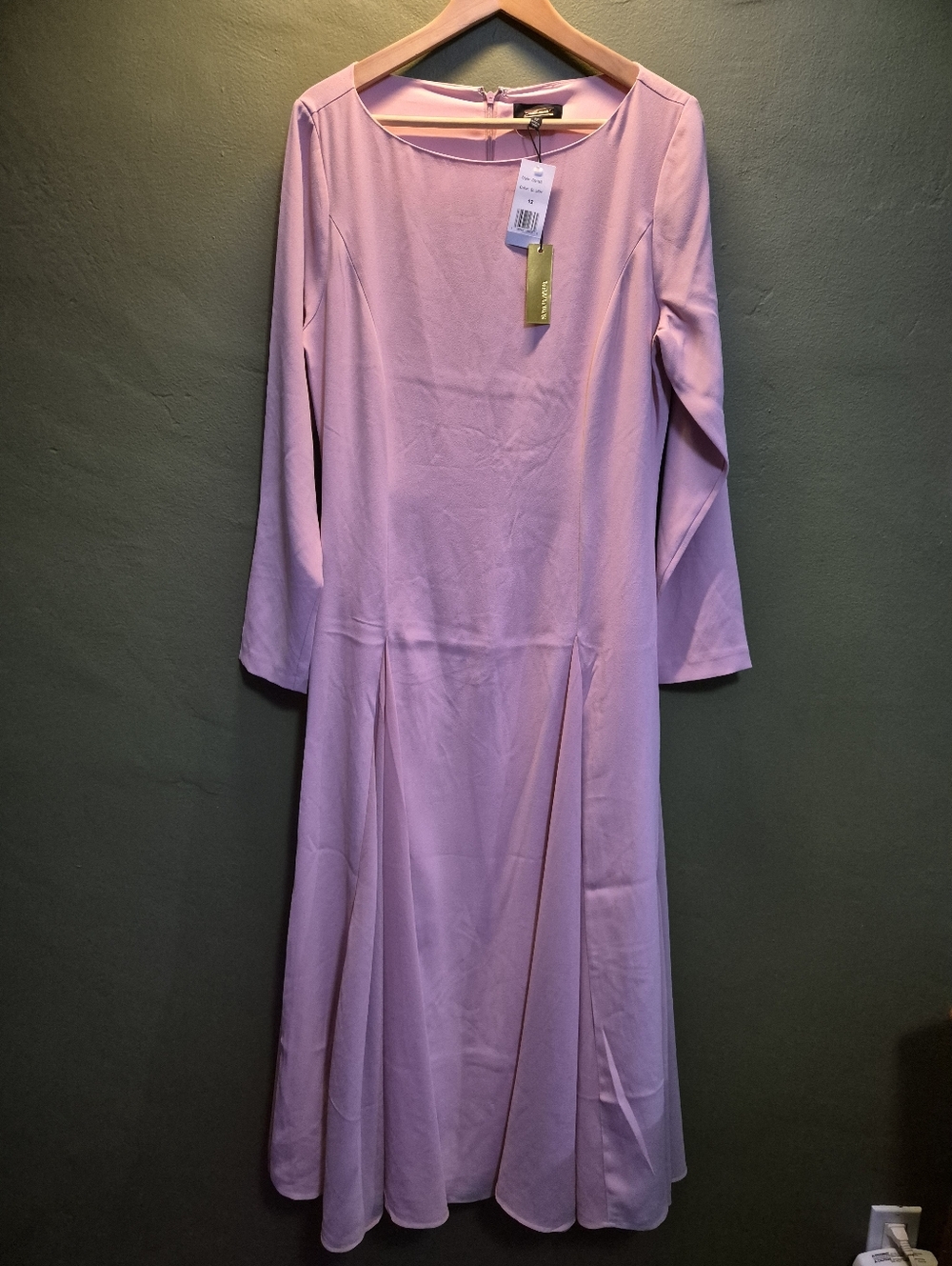 Alexia Admor Dress Size 12 Blush Pink Fit Flare Midi Long Sleeve NWT